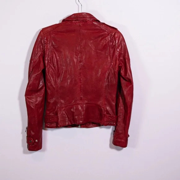 Lamarque Lambskin Red Moto Genuine Leather Jacket - Women - Picture 4 of 4